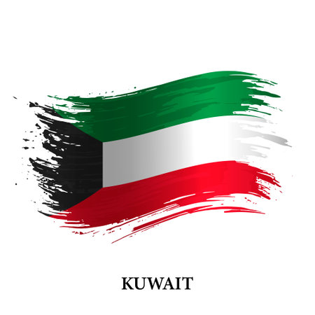 Grunge flag of Kuwait, brush stroke vector backgroundのイラスト素材
