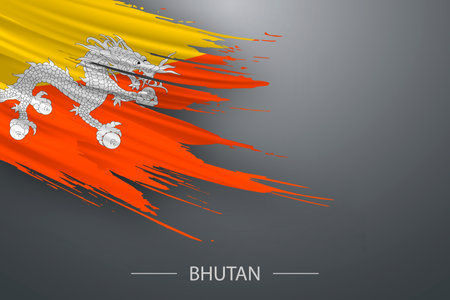 3d grunge brush stroke flag of Bhutan, Template poster designのイラスト素材