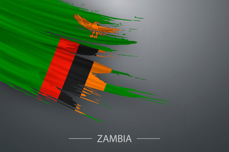3d grunge brush stroke flag of Zambia, Template poster designのイラスト素材