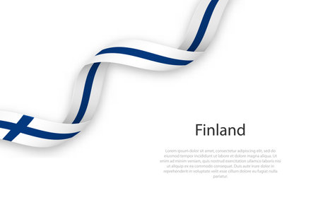 Waving ribbon with flag of Finland. Template for independence day poster designのイラスト素材
