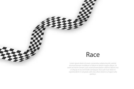 Waving ribbon with Race flag. Checkered flag backgroundのイラスト素材