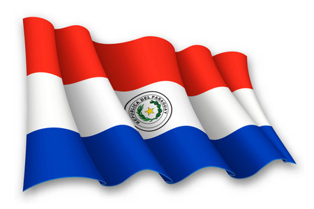 Realistic waving flag of Paraguay isolated on white backgroundのイラスト素材