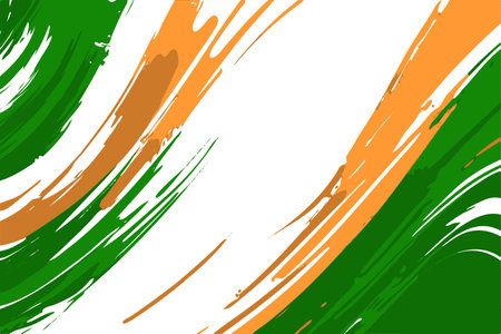 Vibrant abstract painting emulating the India flag with energetic orange, green, and white brush strokesのイラスト素材