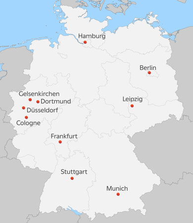 Political map of Germany with soccer tournament 2024 host citiesのイラスト素材