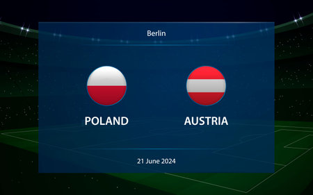 Poland vs Austria. Europe football tournament 2024, Soccer scoreboard broadcast graphic templateのイラスト素材