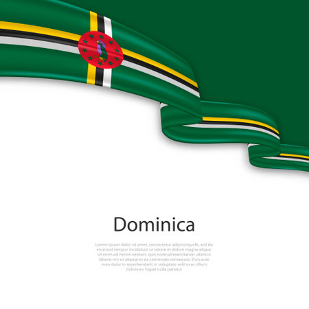 Waving ribbon with flag of Dominica. Template for independence day poster designのイラスト素材