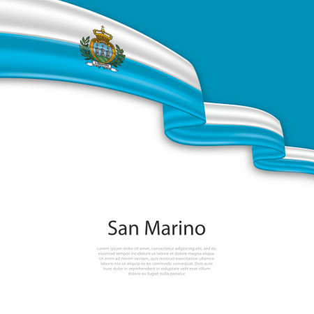 Waving ribbon with flag of San Marino. Template for independence day poster designのイラスト素材