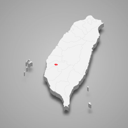 Chiayi City division highlighted in red on a gray Taiwan 3d mapのイラスト素材