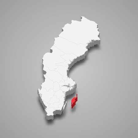 Gotland county highlighted in red on a gray Sweden 3d mapのイラスト素材