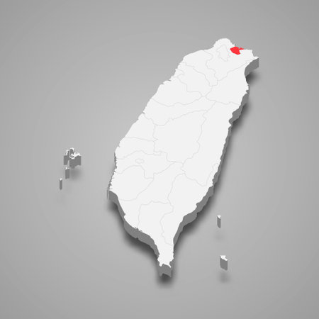 Keelung City division highlighted in red on a gray Taiwan 3d mapのイラスト素材