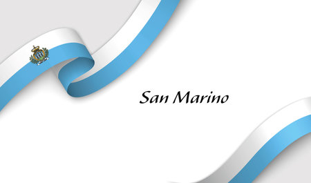 Curved ribbon with fllag of San Marino on white background with copyspaceのイラスト素材