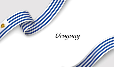 Curved ribbon with fllag of Uruguay on white background with copyspaceのイラスト素材