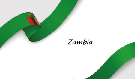 Curved ribbon with fllag of Zambia on white background with copyspaceのイラスト素材