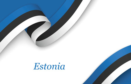 Curved ribbon with fllag of Estonia on white background with copyspaceのイラスト素材