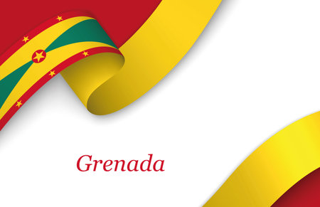 Curved ribbon with fllag of Grenada on white background with copyspaceのイラスト素材