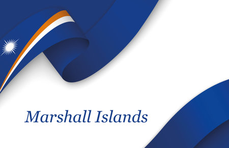 Curved ribbon with fllag of Marshall Islands on white background with copyspaceのイラスト素材