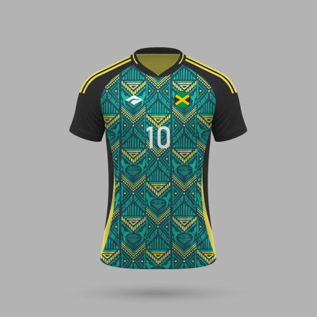 3d realistic soccer away jersey Jamaica national team, shirt template for football kit 2024のイラスト素材