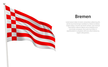 Isolated waving flag of Bremen is a state Germany on white background.のイラスト素材