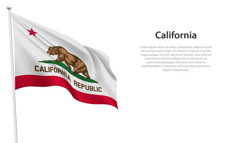 Isolated waving flag of California is a state United States on white background.のイラスト素材