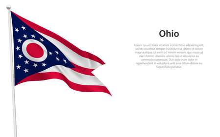 Isolated waving flag of Ohio is a state United States on white background.のイラスト素材