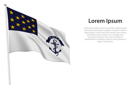 Rhode Island Regimental waving historical flag, symbolizing early American independence.のイラスト素材
