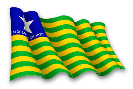 Realistic waving flag of Piaui, state of Brazil, isolated on white backgroundのイラスト素材
