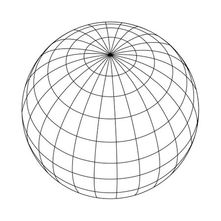 Spherical grid depicting Earth's meridians and parallels in a clean, minimalist design.のイラスト素材