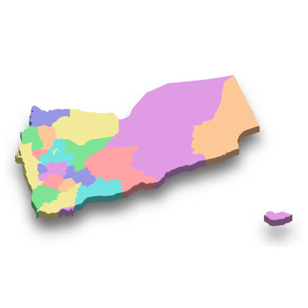 3d isometric colored map of Yemen with borders of regionsのイラスト素材