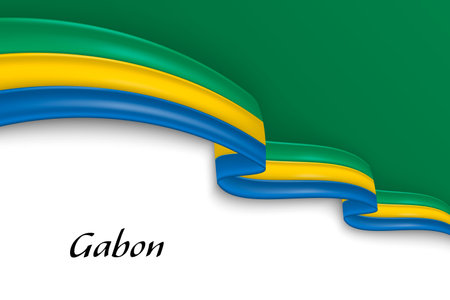 Waving ribbon with flag of Gabon. Template for independence day poster designのイラスト素材