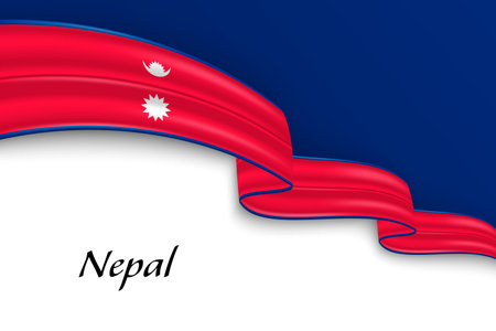 Waving ribbon with flag of Nepal. Template for independence day poster designのイラスト素材