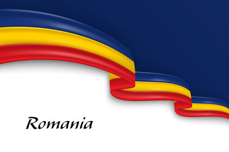 Waving ribbon with flag of Romania. Template for independence day poster designのイラスト素材