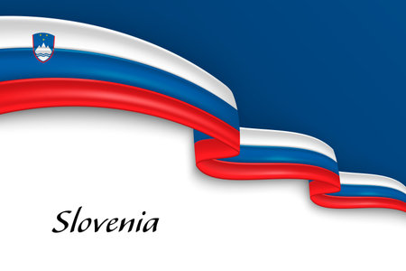Waving ribbon with flag of Slovenia. Template for independence day poster designのイラスト素材