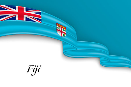 Waving ribbon with flag of Fiji. Template for independence day poster designのイラスト素材