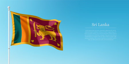 Waving flag of Sri Lanka on a pole with a blue sky backdrop with copyspaceのイラスト素材