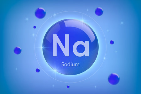 Sodium blue icon. Essential mineral capsule with glowing effects for bone health and wellness. Perfect for medical, cosmetic, and nutritional supplement designsのイラスト素材