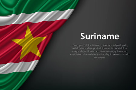 Realistic depiction of the Suriname flag with flowing texture on a dark backgroundのイラスト素材