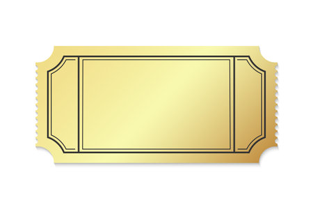 A rectangular golden ticket with elegant black borders, isolated on a white backgroundのイラスト素材