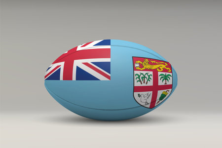 Fiji rugby ball featuring the national flag design on a gray backgroundのイラスト素材