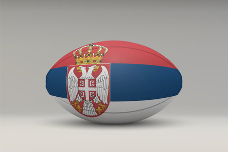 Serbia rugby ball featuring the national flag design on a gray backgroundのイラスト素材
