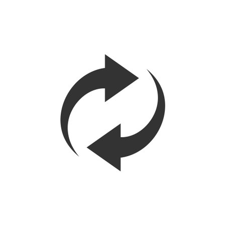 Simple black circular arrows forming a refresh or sync symbol, ideal for digital or tech conceptsのイラスト素材