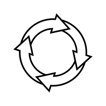 Bold black recycling symbol with arrows forming a continuous circular flow on a white backgroundのイラスト素材