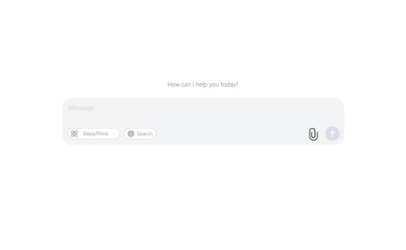 Simple chatbot UI with a search bar, deep research option, and a minimalistic designのイラスト素材