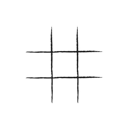 Rough, hand drawn black tic tac toe grid with uneven, textured lines on white background.のイラスト素材