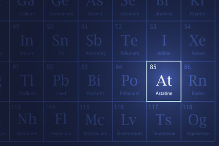 Astatine highlighted element in periodic table with glowing effectのイラスト素材
