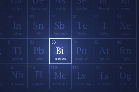 Bismuth highlighted element in periodic table with glowing effectのイラスト素材