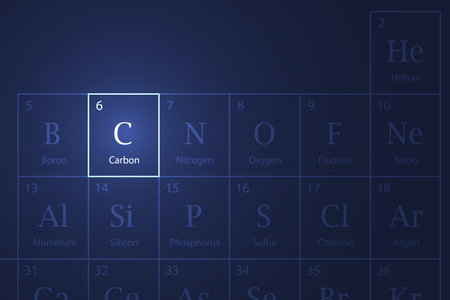Carbon highlighted element in periodic table with glowing effectのイラスト素材