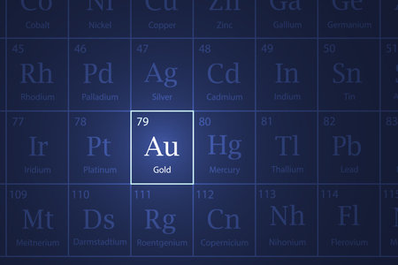 Gold highlighted element in periodic table with glowing effectのイラスト素材