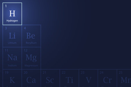 Hydrogen highlighted element in periodic table with glowing effectのイラスト素材