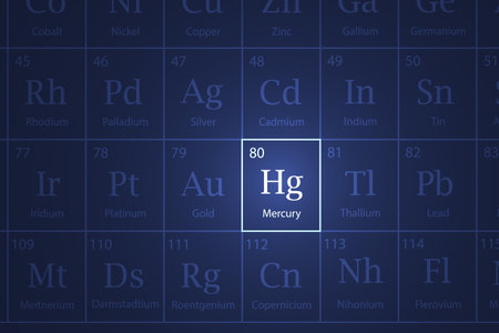 Mercury highlighted element in periodic table with glowing effectのイラスト素材