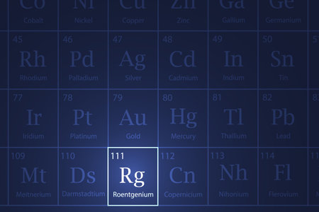 Roentgenium highlighted element in periodic table with glowing effectのイラスト素材